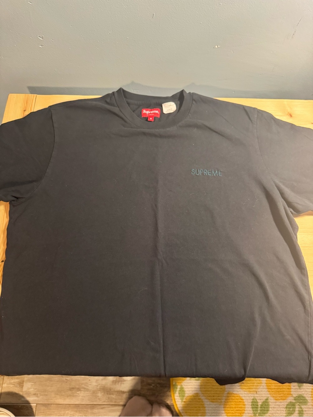 Supreme Black Crewneck with Subtle Teal Embroidered Logo